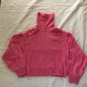 NWT Divided Womens S Oversized Cropped Pink Turtleneck Sweater